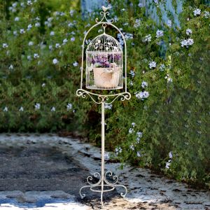 MOLORE | Aged White Birdcage Flower Stand