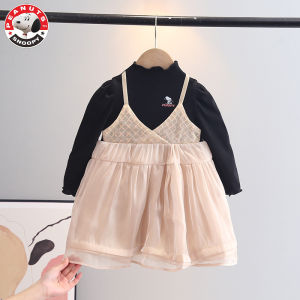 Snoopy Princess Dress Spring Autumn Style Baby Girls One Year Old Ceremony Dress Cotton Fabric A-Line Skirt Long Sleeve