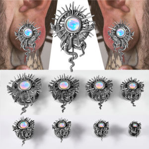 1-2PCS Gradient White Flash&Double Snake Intertwine Sun Tunnels&Plugs Expander Weight Ear Gauges Stretchers Piercing Earring
