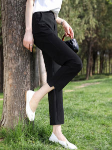 Womens Straight Leg Pants High Waist Elastic Waistband Fleece Lined Casual Suit Pants Asymmetric Korean Style Commute