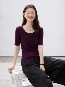 Vimly | Minimal U-neck Short Sleeve T-Shirt