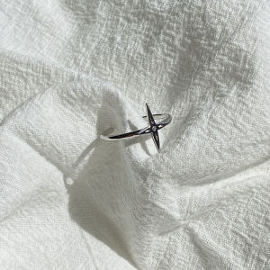 Open Thin Cross Needle Ring 925 Silver
