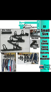 (S1) Balcony Wall Mounted Foldable Clothes Hanger Drying Rack Shoes Hanger Slot in Removeable Base
