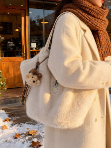 Plush Autumn Winter Tote Bag Large Capacity Commuter Casual Single Shoulder Bag Simple Fur Bucket Bag Leisure Water Bucket Bag