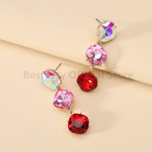 Round Shiny Rhinestone Decor Long Drop Earrings For Women Luxury Style Elegant Alloy Jewelry Femme Banquet Party Ear Ornaments
