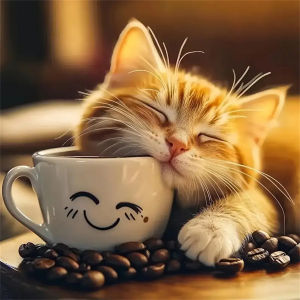 Huacan DIY 5D Diamond Painting Sleeping Cat Coffee Cup Diamond Embroidery Animal Complete Kit Home Decoration
