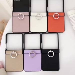 szhaiyu | Luxury Litchi Grain Leather Phone Case for Samsung Galaxy Zflip8 ZFlip7FE Z Flip 8 7 6 5 4 3 Metal Rotating Ring Bracket Cover