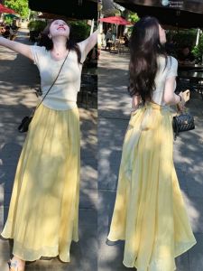 XUECAIQI | Elegant Styling Large Size Women Slimming T-Shirt High Waisted Skirt