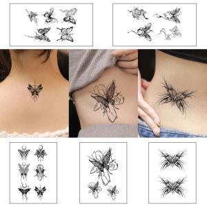 5ชิ้นลายศิลปะผีเสื้อกันน้ำสักชั่วคราวสำหรับไหล่และแขนใช้งานได้นาน1-2สัปดาห์รอยสักปลอมกึ่งถาวร
