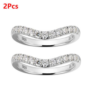 Pretty Beauty Moissanite Wedding Band Set for Women 925 Sterling Silver Half Eternity Curved Chevron Stackable Ring Fine Jewelry