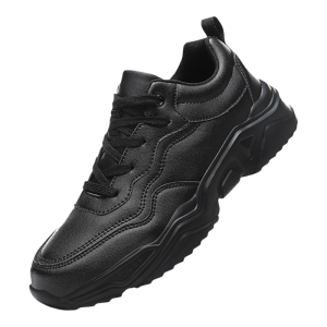 Protectcamel Mens Running Shoes Soft Bottom Leather Surface Waterproof Lightweight Anti-Odor Autumn Sports Shoes Black