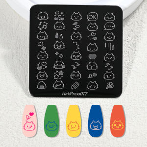 1Pcs Cute Multi-Expression Cat Nail Stamping Plate 6*6cm Kitten Love Stainless Steel Printed Nails Template DIY Nail Art Stencil