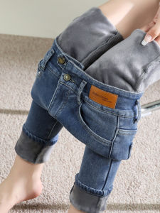 High Waist Fleece Lined Skinny Jeans Womens Thickened Autumn Winter Slimming Long Trousers Cotton Stretch Denim Pants
