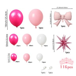  116Pcs Pink Princess-Themed Balloon Garland Arch Set Pink Bow Balloons Paired with Exploding Star Foil Balloons for Dreamy Princess-Themed Birthdays Weddings Bridal Showers Baby Showers and Anniversary Celebrations