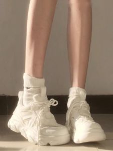 White round Toe Dad Shoes Womens Casual Sports Breathable Lightweight Thick Bottom Shoes Fashionable College Style Cross Buckle