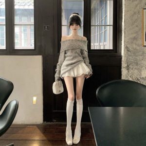 CHANGTONG | Áo Knit Dáng Rộng Kiểu Retro Vai Trễ
