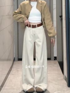 High Waist Wide Leg Jeans Womens Spring 2025 New Slimming Loose Feeling Floor-Length Pants White Narrow Version Commute Style