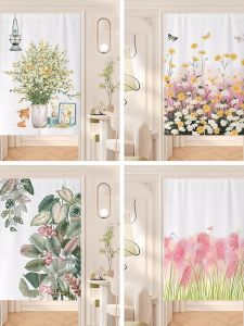 Curtain Treo Cửa Xanh Mát Có Họa Tiết Cây Cỏ Nửa Vải Phòng Ngủ Nhà Cửa Cách Ly Phòng Tắm Nhà Bếp Không Cần Khoan