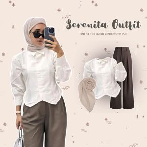 One Set OOTD Hijab Style ( Hijab Blouse Celana ) Setelan Wanita Kekinian Terbaru - AA381