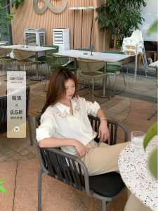 Summer Breathable Petite Female Shirt Linen Lyocell Lace Decorative Multifunctional