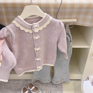 Comfortable Knitted Long Sleeve Sweater Jacket for Girls Casual Autumn New Arrival Cotton Material Commute Style Other Pattern