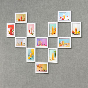 Modern Minimalist Heart Shaped 12 Frame Milk Tea Shop Creative Background Decorative Painting Combination Wall Photo Frame