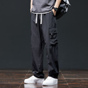 Miiow | Ice Silk Work Trousers Mens Summer Thin Sweat Absorbent Casual American Loose Straight Sports Wide Leg Pants Cat Artificial Installation