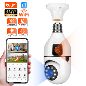 4K CCTV PTZ WiFi Dual Lens Dual Screen E27 Bulb Camera Tuya Smart Life Security Video Surveillance Camera Ai Human Auto Tracking