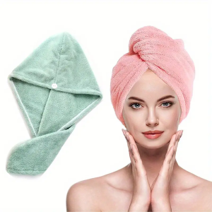 1pc Absorbent Microfiber Hair Towel with Button - Anti-Frizz Quick Dry Towel for Women Men Soft Fast Drying Hair Wrap Towel