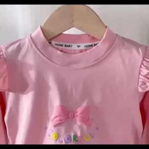 Kids Girls Cotton Long Sleeve Tops with Bow Cute Print Shirt Basic Tee Fall Autumn Clothing for Baby Toddler