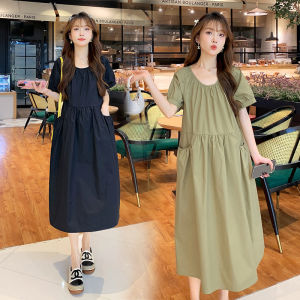 ISLAND Maternity Dress Pregnant Women Dress Retro Sense Skinny Loose O-neck Covered Simple Pregnant Skirt