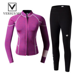 ชุดดำน้ำให้ความอบอุ่น2มม. ชุดรัชการ์ดใส่แล้วดูผอมไซส์ใหญ่สำหรับผู้หญิงชุดดำน้ำโต้คลื่นแบบแยกชิ้นใส่ว่ายน้ำมีซิปสำหรับผู้หญิงชุดว่ายน้ำ