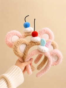 JIUDUOLAN | Cute Bear Ears Cherry Strawberry Plush Headband