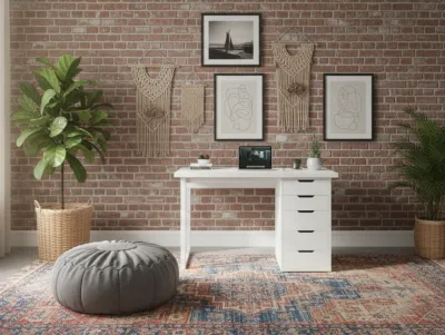 ( Miễn Phí Lắp Đặt TP.HCM ) Bàn Ikea 1m2 Full Trắng 1 tủ 5 ngăn
