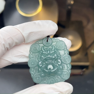 TIMESWIND Original Natural A-type Jade Blue Water Wealth Coin Ingot PIXIU Pendant Women Men Necklace Fashion Jewelry with Certificate