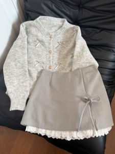 Korean Style Sweater Cardigan Set Womens Fashion Autumn Winter Warmth Long Sleeve round Neck Casual Sweet Loose Fit Sweater