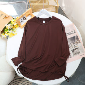 Quick Dry Cotton Yoga Top Womens Loose Fit Long Sleeve round Neck T-Shirt Breathable Slimming Effect Comfortable Yoga Wear