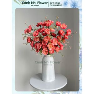 5 CÀNH.  Hoa Lụa Trang Trí.Hoa Trà Gạo Cổ.50 Nụ 25 Bông/1 Cành Dài 60Cm