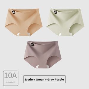 JIAZINI | Seamless Ice Silk Ladies Underwear Antibacterial Extended Crotch Length Yoga Sports Breathable Triangle Shorts Mid Waist