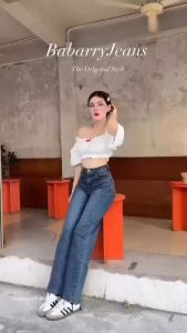 บรรเทิง BabarryJeans มีบิ๊กไซส์ S-5XL ยีนส์ทรงกระบอก ผ้ายืด เอวสูง แบบเรียบ วินเทจ