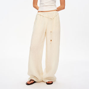 Hemp Light Stripe Beaded Lazy Long Pants
