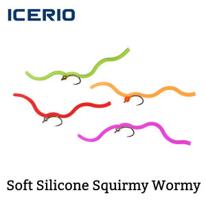 ICERIO 6PCS Lifelike Squirmy Wormy Flies Flexible Soft Rubber Worm Bait with Sharp Jig Hook and Bead Head for Freshwater Fishing