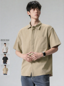 Wood soon | Retro Youthful Pure Color Short Sleeve Shirt