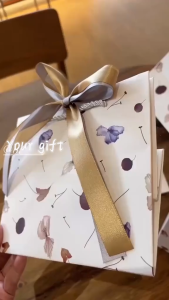 5PCS Premium Purple Flower Gift Bag Set with Luxury Gold Silver Ribbon 4 Sizes Aesthetic Natural Style Recycled Material for Wedding Birthday Corporate Greetings Baptism Souvenirs Giveaways High Quality Thick Paper Bag Ready Stock Fast Delivery