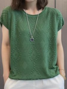 Chic Short Sleeve T-shirt for Women Loose Fit Ice Silk Age-Reducing Work Clothing Regular Sleeve Pure Color Spring Season