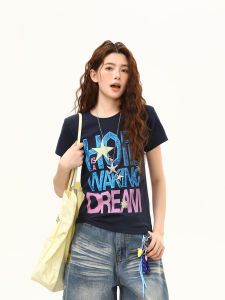 WILDAZI | Graffiti Star Letter Print Summer Slim Fit Short Sleeve T-Shirt