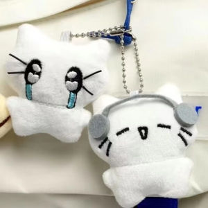Cute Headphones Kitten Couple Keychain Mini Crying Cat Doll Plush Keyring Cartoon Bag Pendant Charms Backpack Decoration