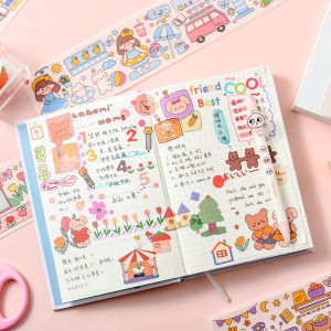 Small Fresh Strip And Paper Tape Korean Cartoon Ins Style DIY Basic Material Sticker Stationery Cute Student Girls Hand Account Stickers DIY Decorative