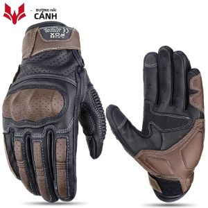 Nâu Vintage Da Găng Tay Xe Máy Cho Nam Màn Hình Cảm Ứng Tương Thích Full Ngón Xe Máy Biker Motocross Moto Đua Găng Tay XXL