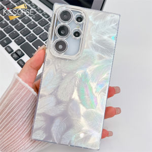 Kisscase Mạ họa tiết lông Đầy Màu Sắc vỏ điện thoại Cho Samsung S24 S23 Ultra Plus S24fe Với Long Lanh Ống Kính Bảo Vệ Bao Gồm Tất Cả silicon mềm Chống-Mùa Thu vỏ lưng chống sốc Cho Samsung A55 A54 A35 A25 A15